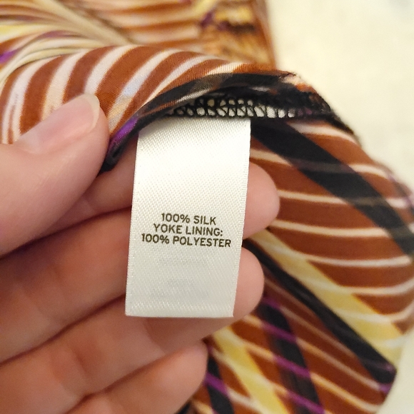 Hinge Women's Medium 100% Silk Sleeveless Blouse with Colorful Stripe Pattern - Picture 8 of 10